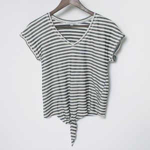 Green Envelope Tie Front Striped Tee
